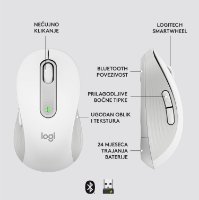 Miš LOGITECH M650 L, bežični, optički, 4000dpi, USB, BT, bijeli