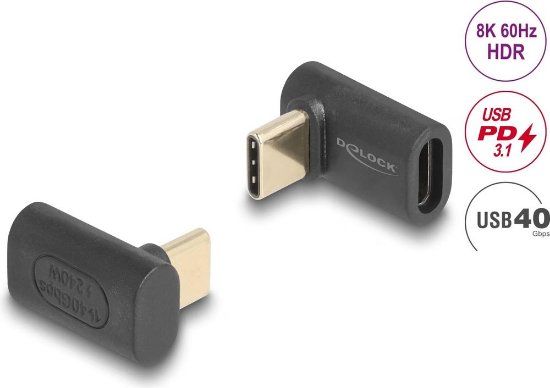 Adapter DELOCK, USB-C (M) na USB-C (Ž), kutni, crni