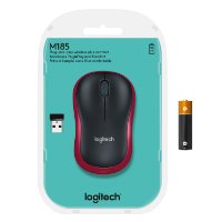 Miš LOGITECH M185, optički, bežični, 1000dpi, crno-crveni
