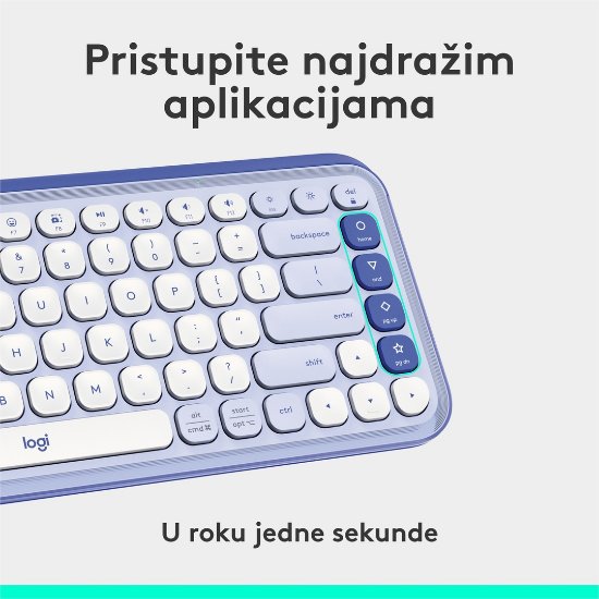 Tipkovnica LOGITECH POP Icon Keys, bežična, US Layout, BT, ljubičasto-bijela