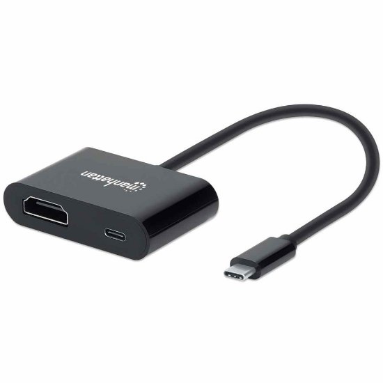 Adapter MANHATTAN, USB-C (M) na HDMI (Ž), USB-C PD, crni