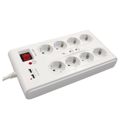 Prenaponska zaštita COMMEL, 8 utičnica, 2xUSB-A, 3m, bijela