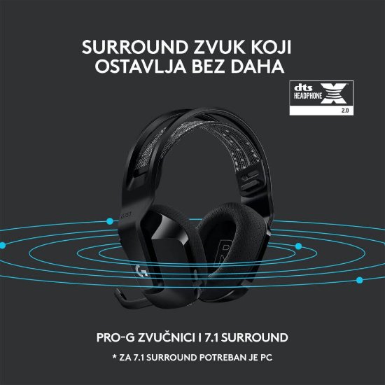 Slušalice LOGITECH Gaming G733 Lightspeed, RGB, bežične, crne