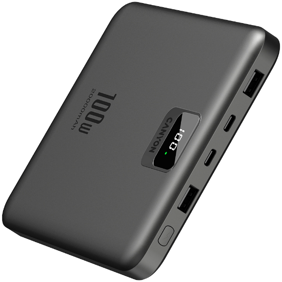 Mobilni USB punjač CANYON PB-2008 LED Flat, 20000mAh, PD 100W, QC3.0, 2x USB-A, 2x USB-C, sivi