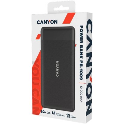 Mobilni USB punjač CANYON PB-1009, 10000 mAh, PD, QC3.0, crni