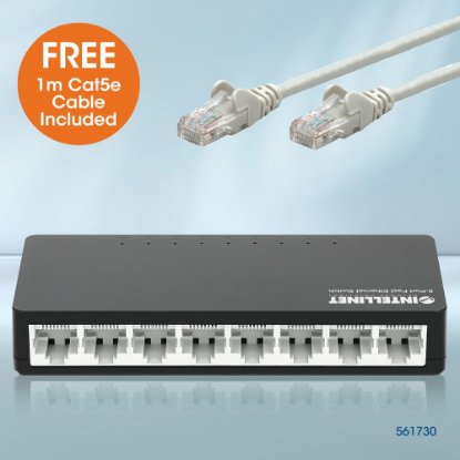 Switch INTELLINET 561730, 10/100 Mbps, 8-port, plastično kućište, kabel Cat5e 1m