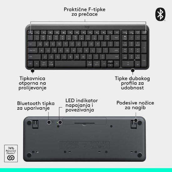 Tipkovnica + miš LOGITECH MK250 Compact Bluetooth Combo, bežična, crna