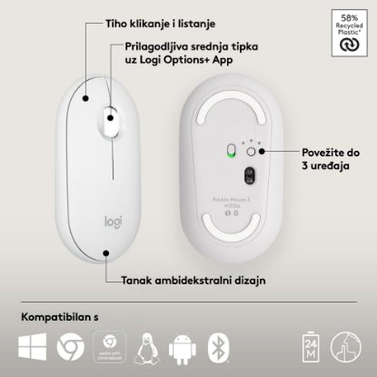 Miš LOGITECH M350s Pebble 2, optički, BT, bijeli