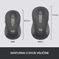 Miš LOGITECH M650 L, bežični, optički, 4000dpi, USB, BT, crni