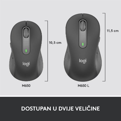 Miš LOGITECH M650 L, bežični, optički, 4000dpi, USB, BT, crni