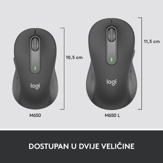 Miš LOGITECH M650 L, bežični, optički, 4000dpi, USB, BT, crni
