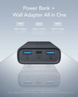 Mobilni USB punjač VEGER ACE100, 10000 mAh, ugrađena EU utičnica, crni