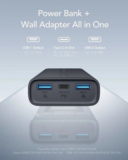 Mobilni USB punjač VEGER ACE100, 10000 mAh, ugrađena EU utičnica, crni