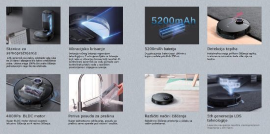 Robotski usisavač MIDEA S8+, sa stanicom za samopražnjenje, crni