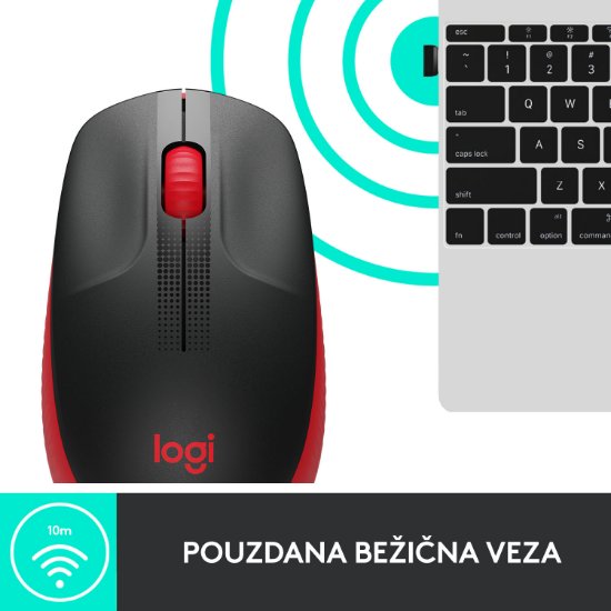 Miš LOGITECH M190, optički, bežični, 1000dpi, crno-crveni