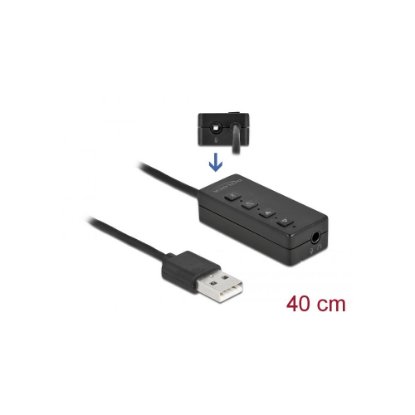 Adapter DELOCK, USB-A (M) na 2x3.5mm (Ž), 0.4m, crni