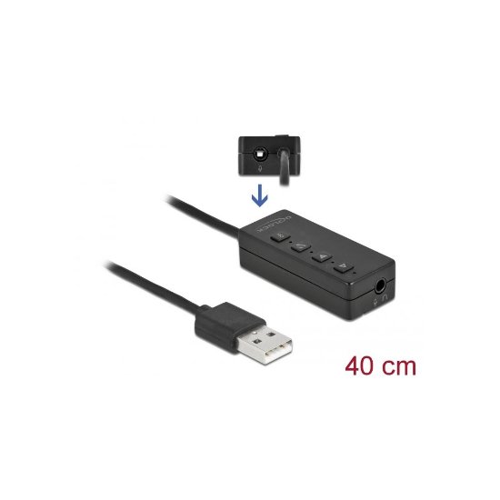 Adapter DELOCK, USB-A (M) na 2x3.5mm (Ž), 0.4m, crni