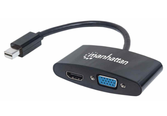 Adapter MANHATTAN 2-in-1, mini DisplayPort (M) na HDMI 4K (Ž), VGA (Ž), crni