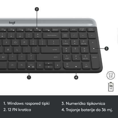 Tipkovnica + miš LOGITECH MK470 Slim Wireless, bežična, crna