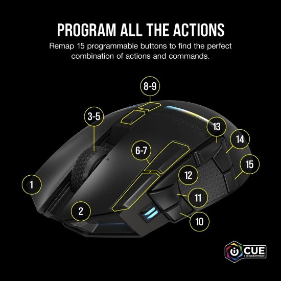 Miš CORSAIR Darkstar Wireless, RGB, optički, bežični, 26000dpi, crni