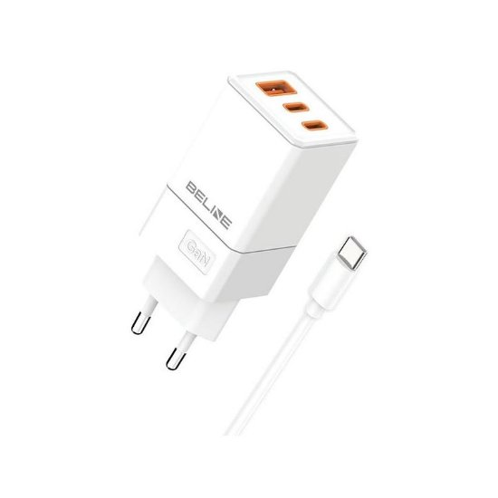 Kućni punjač BELINE BLN3CW65C GaN, 65W, PD3.0/QC3.0, 2xUSB-C + USB-A, USB-C kabel, bijeli