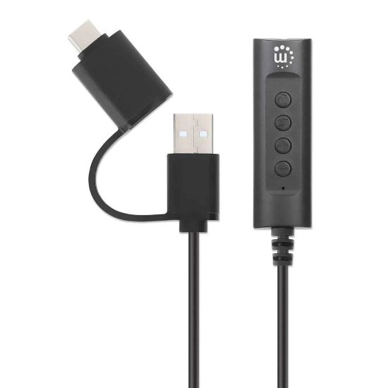 Adapter MANHATTAN, USB-C/USB-A (M) na Audio 3.5 (Ž), 1m, crni
