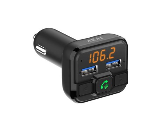 FM transmiter AKAI FMT-20BT, FM transmiter, USB punjač, BT, HandsFree, microSD, 12-24V, crni