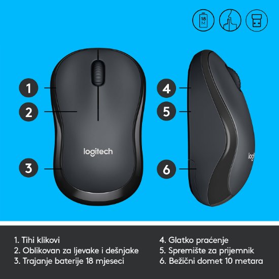 Miš LOGITECH M220 Silent, optički, bežični, crni, USB