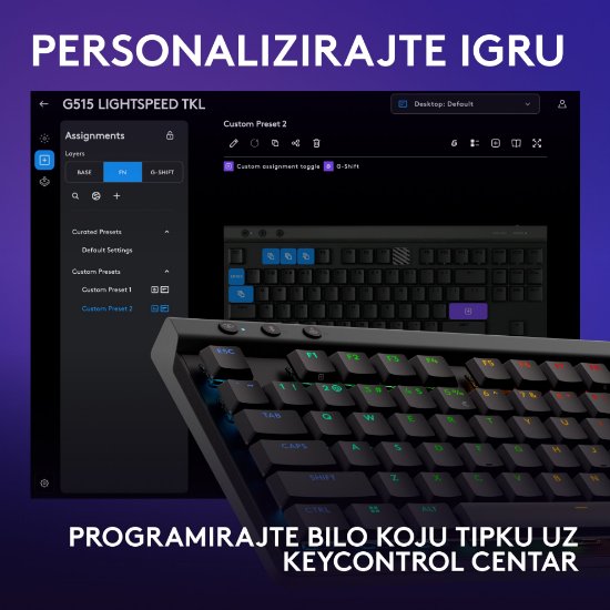 Tipkovnica LOGITECH Gaming G515 Lightspeed TKL, Tactile switch, RGB, mehanička, bežična, US Layout, USB, crna