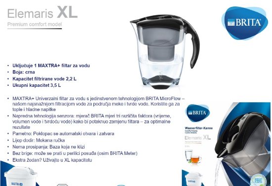 Vrč za filtriranje vode BRITA Elemaris XL Meter, MAXTRA+, 3,5 l, crni