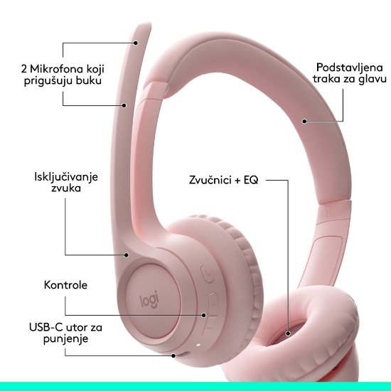 Slušalice LOGITECH Zone 300, bežične, BT, roze
