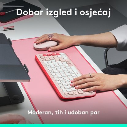 Tipkovnica + miš LOGITECH POP Icon Combo, bežična, US Layout, BT, rozo-bijela