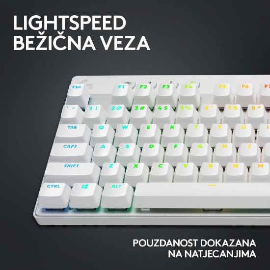 Tipkovnica LOGITECH G Pro X TKL LIGHTSPEED, mehanička, bežična, RGB, bijela