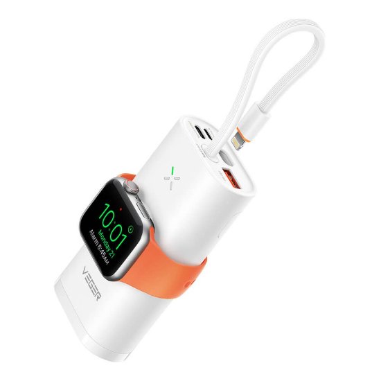 Mobilni USB punjač VEGER MagFan, 10000 mAh, bežični, i za Apple Watch, bijeli