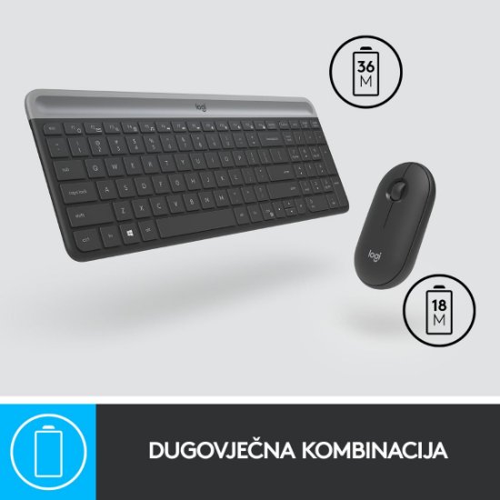 Tipkovnica + miš LOGITECH MK470 Slim Wireless, bežična, crna