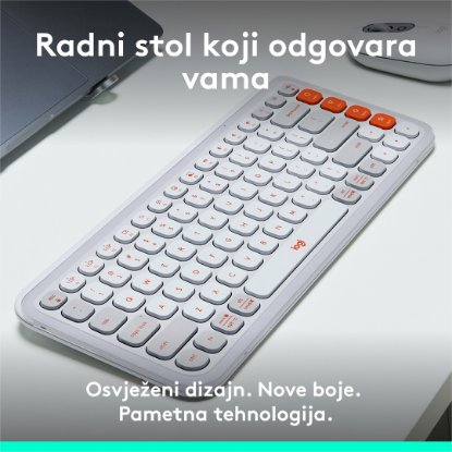 Tipkovnica LOGITECH POP Icon Keys, bežična, US Layout, BT, bijelo-narančasta