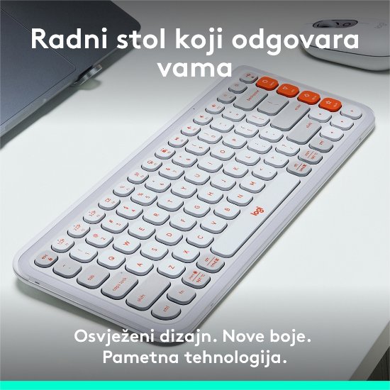 Tipkovnica LOGITECH POP Icon Keys, bežična, US Layout, BT, bijelo-narančasta