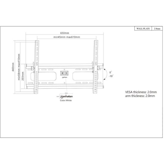 Nosač zidni za TV MANHATTAN 424752, 37"- 70", 75kg, nagibni