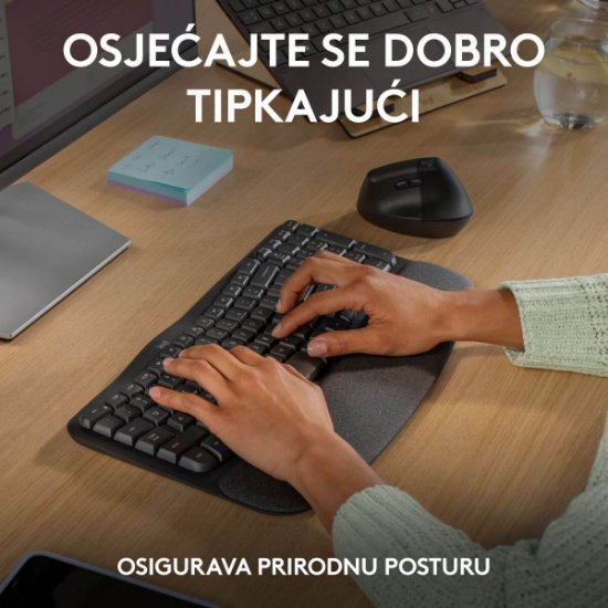 Tipkovnica LOGITECH Wave Keys, ergonomska, bežična, crna