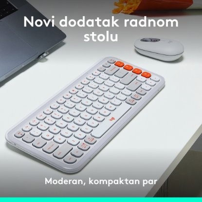 Tipkovnica + miš LOGITECH POP Icon Combo, bežična, US Layout, BT, bijelo-narančasta