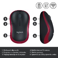 Miš LOGITECH M185, optički, bežični, 1000dpi, crno-crveni