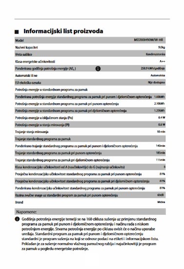 Sušilica rublja MIDEA MD200H90W/W-HR Lunar, s toplinskom pumpom, 9 kg, 14 programa, energetski razred A++, bijela