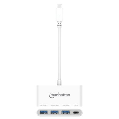 USB HUB MANHATTAN, 3-portni, USB-C na 3x USB-A, USB-C PD 100W, bijeli