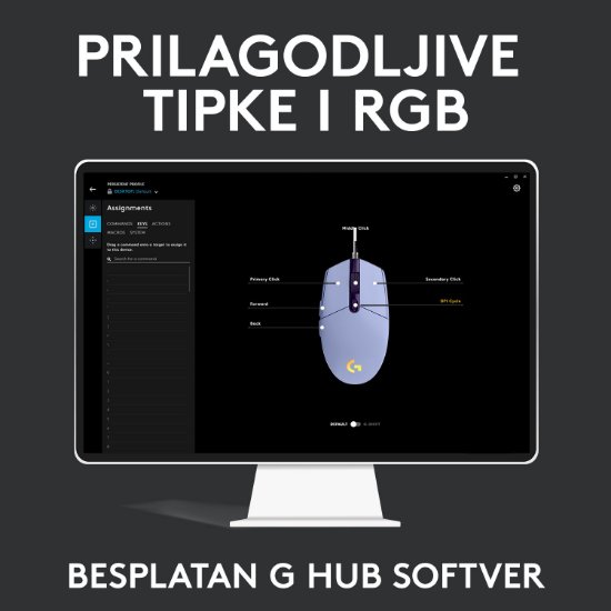 Miš LOGITECH Gaming G102 Lightsync, optički, 8000dpi, lilac, USB
