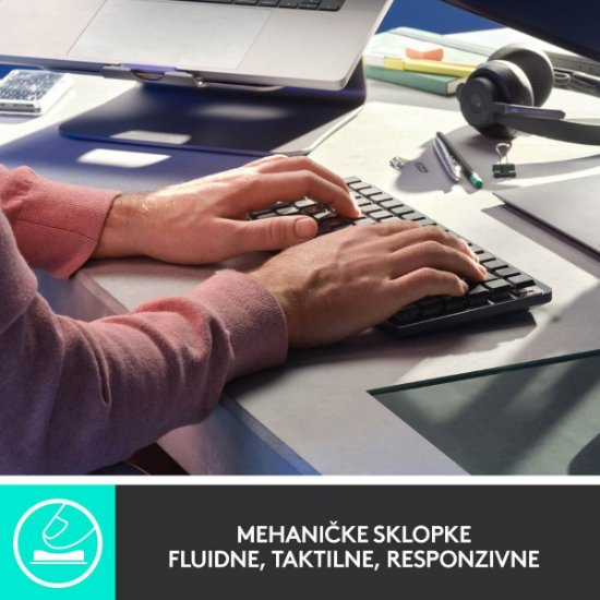 Tipkovnica LOGITECH MX Mechanical Mini Tactile Quiet, bežična, BT, crna