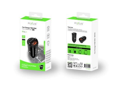 Auto punjač RIXUS RXC54, 20W, 1xUSB-A, 1xUSB-C, crni