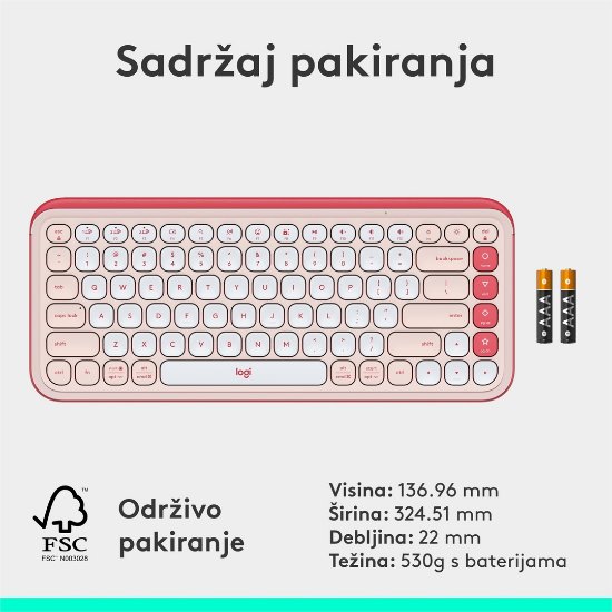 Tipkovnica LOGITECH POP Icon Keys, bežična, US Layout, BT, rozo-bijela