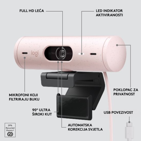 Web kamera LOGITECH Brio 500, roza