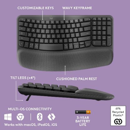Tipkovnica + miš LOGITECH Wave Keys + Lift, ergonomska, bežična, crna