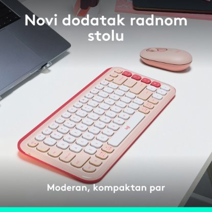 Tipkovnica + miš LOGITECH POP Icon Combo, bežična, US Layout, BT, rozo-bijela